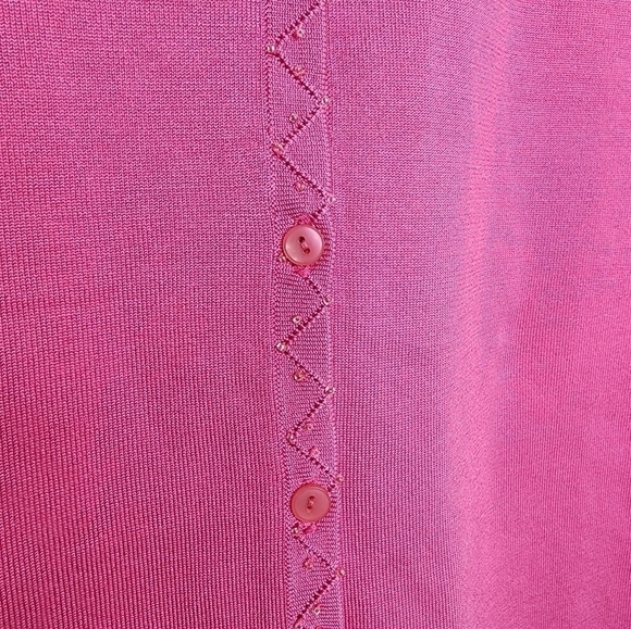 Oscar by Oscar De La Renta Silk Blend Beaded Button Front Cardigan Pink Small - Picture 3 of 12